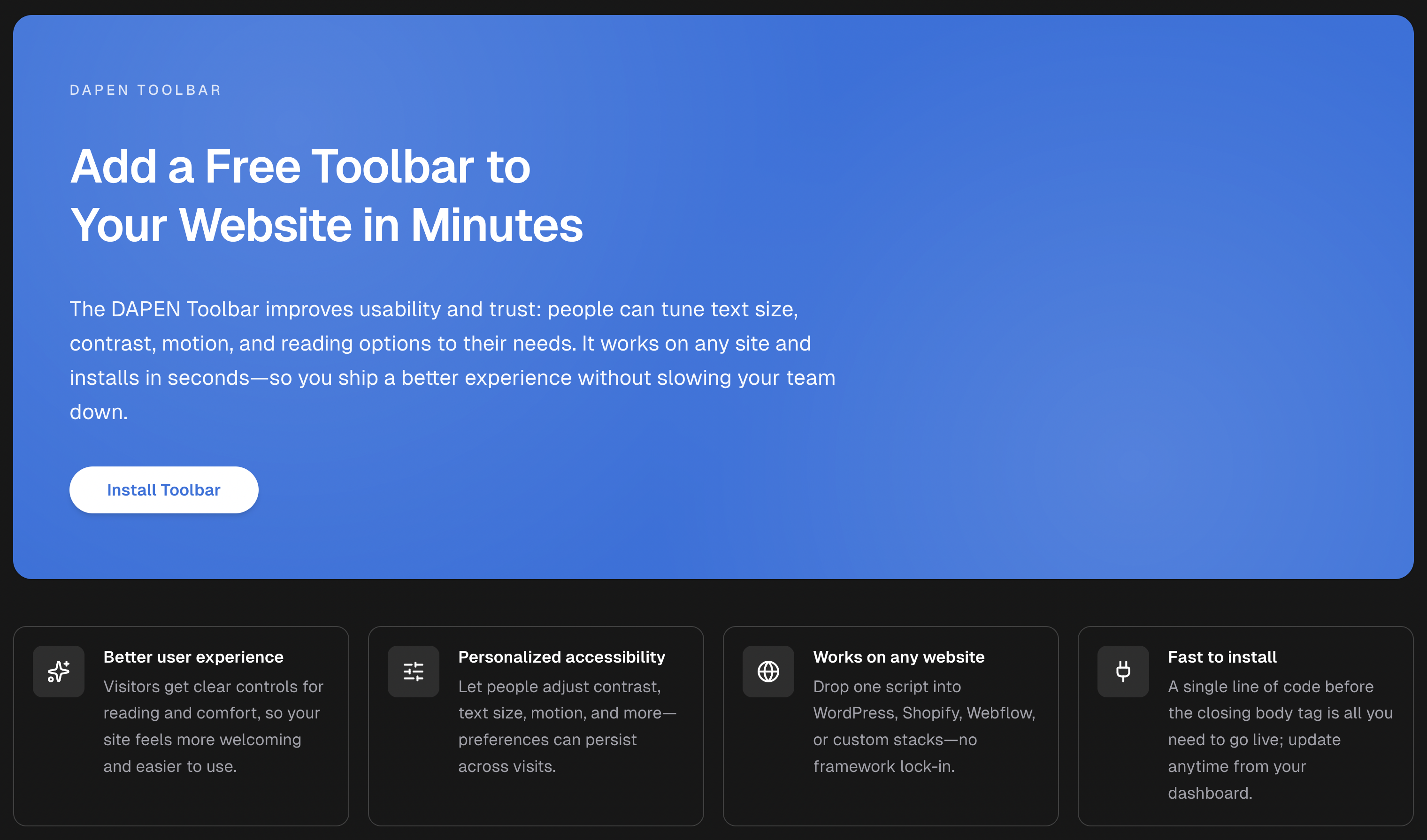 DAPEN toolbar and accessibility tools in the browser