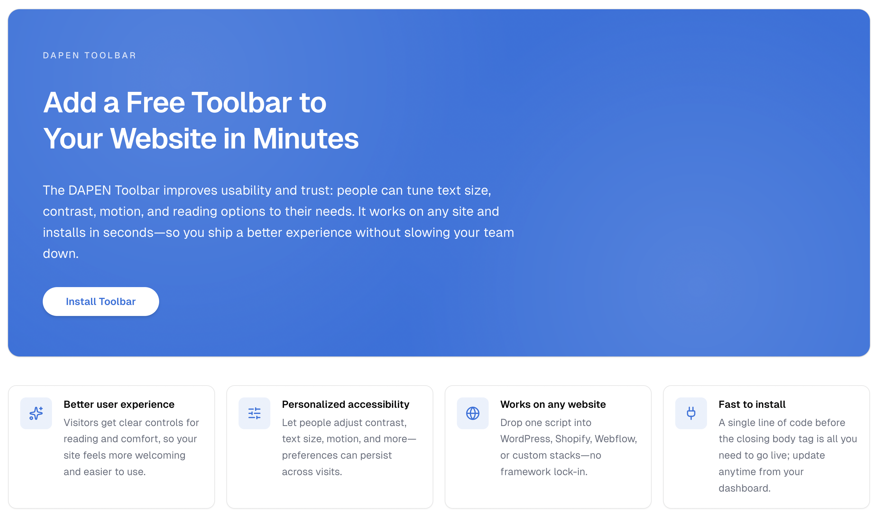 DAPEN toolbar and accessibility tools in the browser